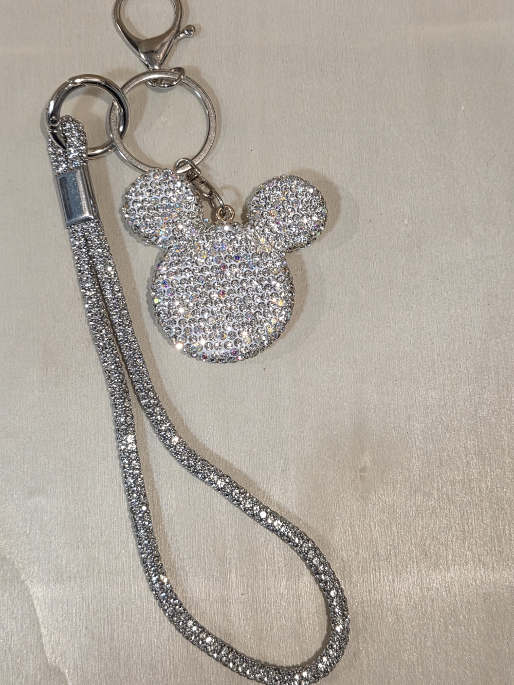NEW✨ Luxury Bling Crystal Mouse Ears Keychain Handbag Charm Silver ✨